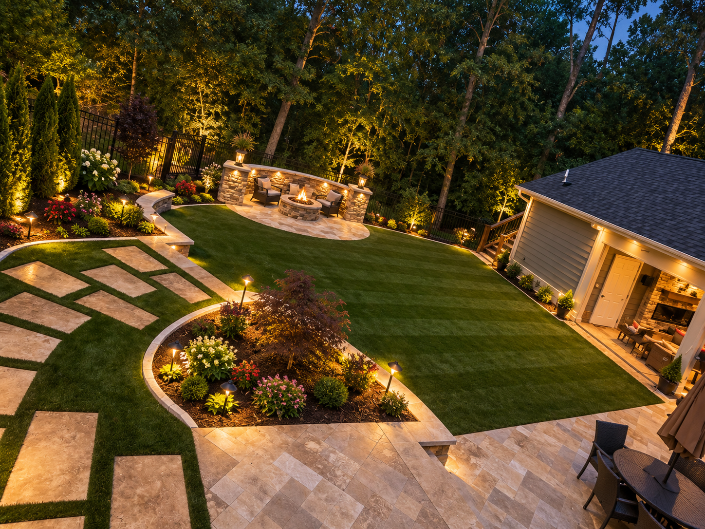 Hardscape design with walkway and plantings by J&I Outdoor Living